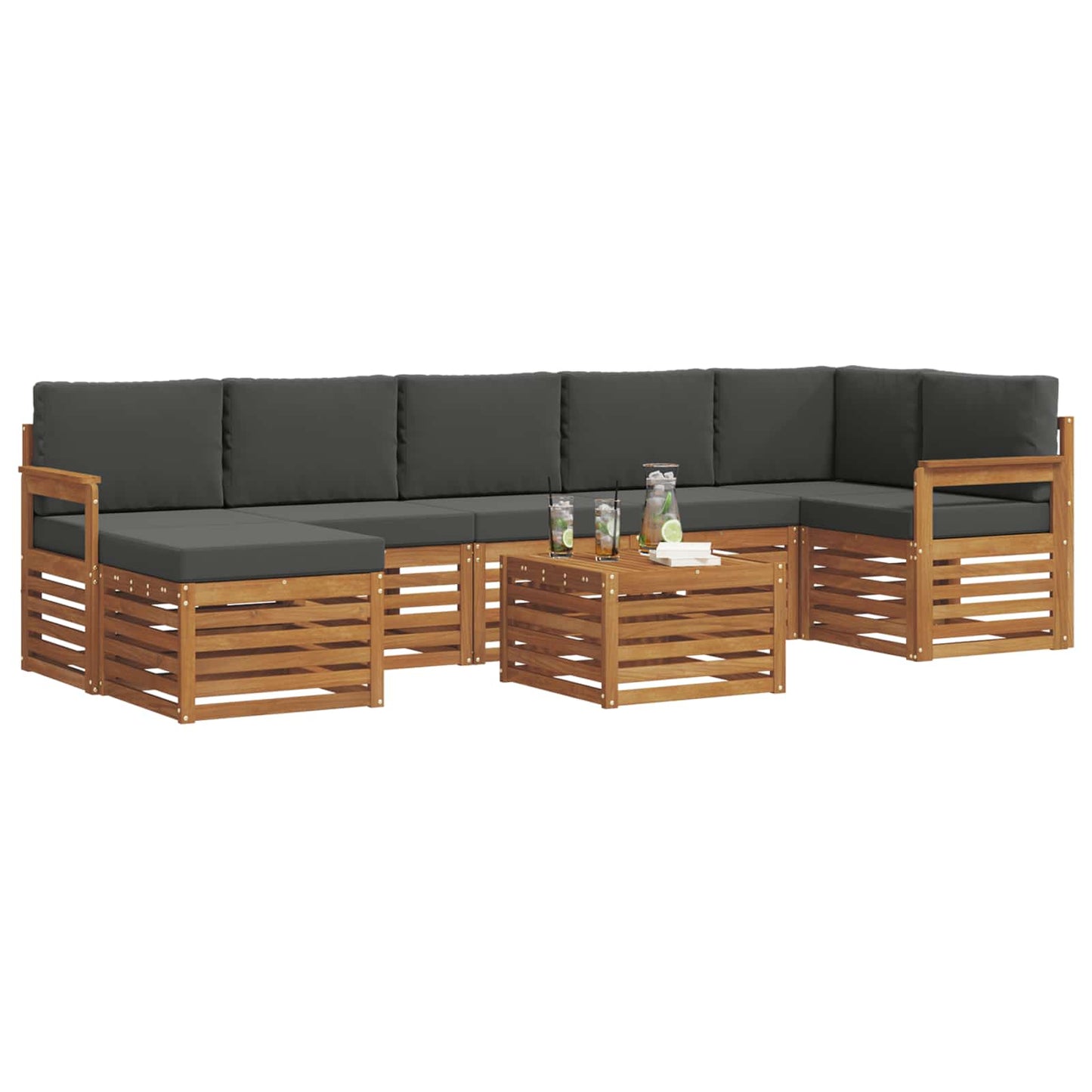 Set di divani da esterno con cuscino 8 pcs Naturale e Antracite | homemem39