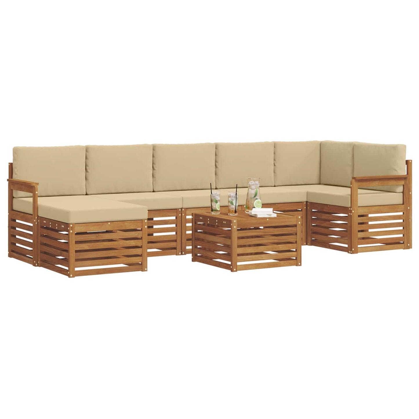 Set di divani da esterno con cuscino 8 pcs Naturale e Beige