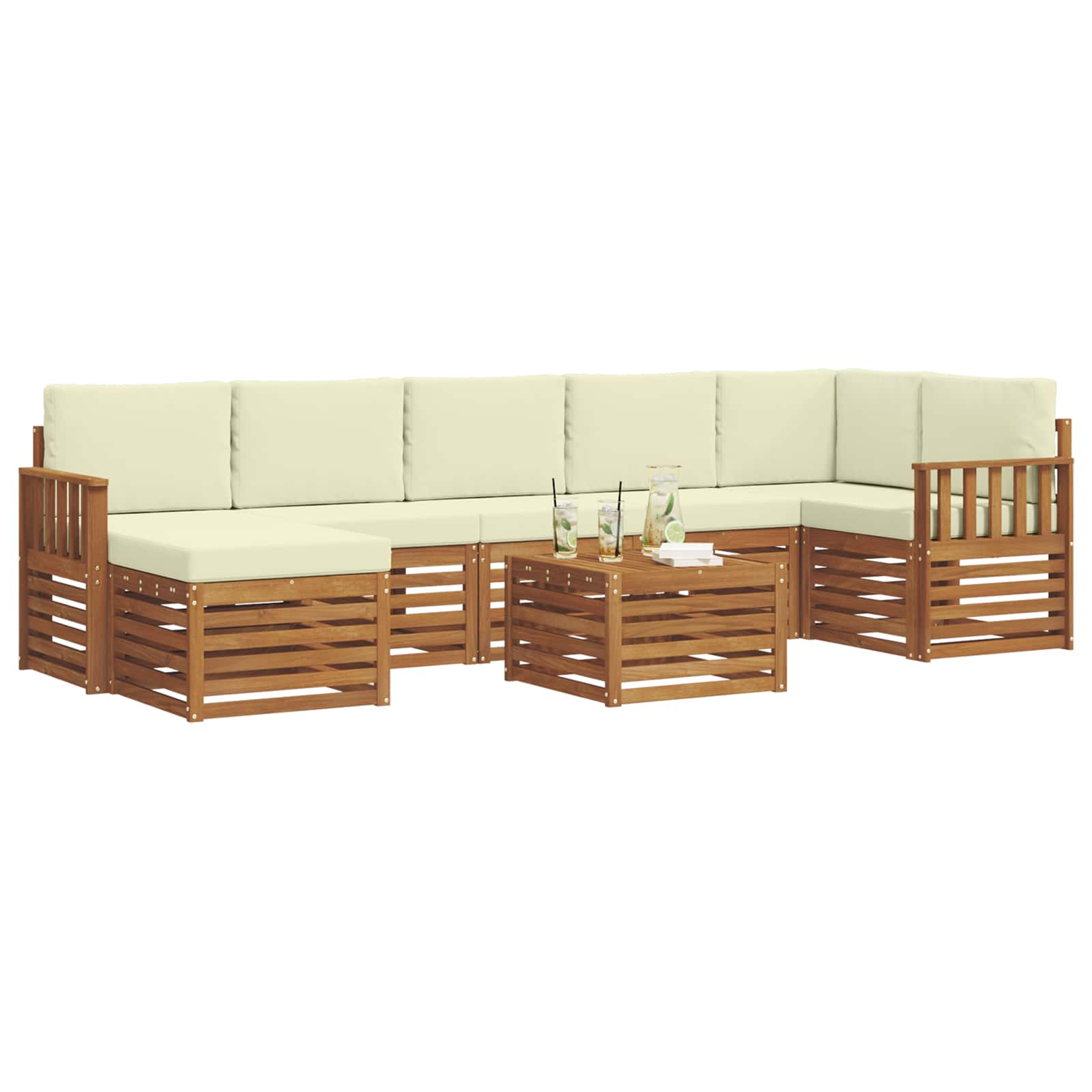Set di divani da esterno con cuscino 8 pcs Naturale e Crema | homemem39