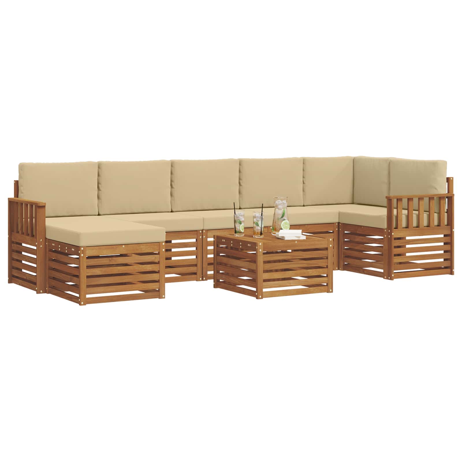 Set di divani da esterno con cuscino 8 pcs Naturale e Beige | homemem39