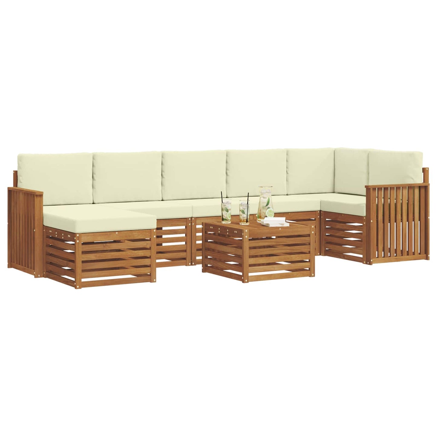 Set di divani da esterno con cuscino 8 pcs Naturale e Crema | homemem39