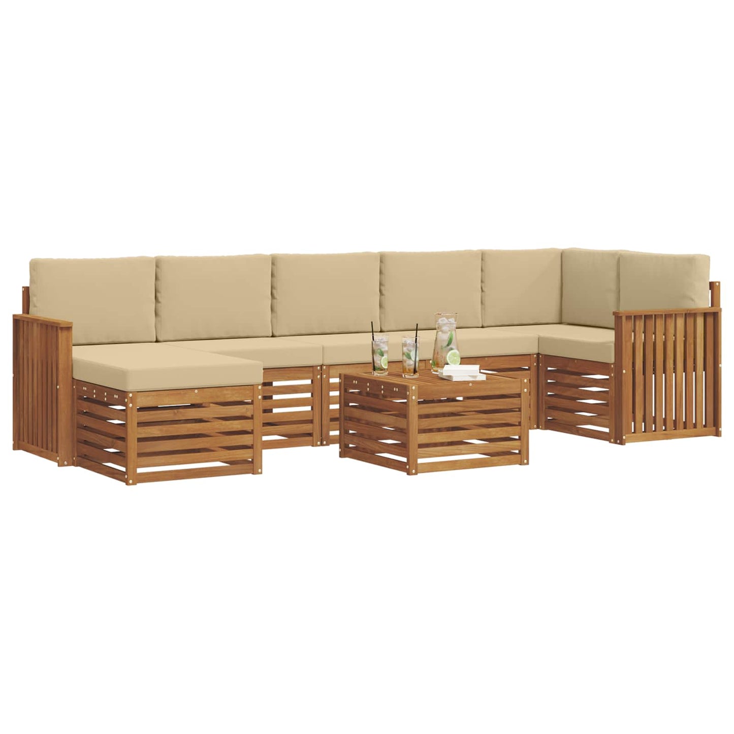 Set di divani da esterno con cuscino 8 pcs Naturale e Beige | homemem39