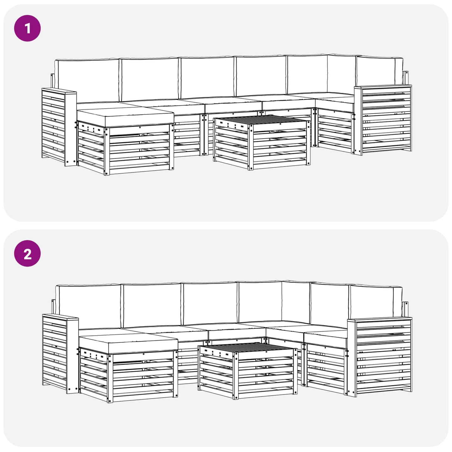 Set di divani da esterno 8 pcs Grigio Naturale e Chiaro
