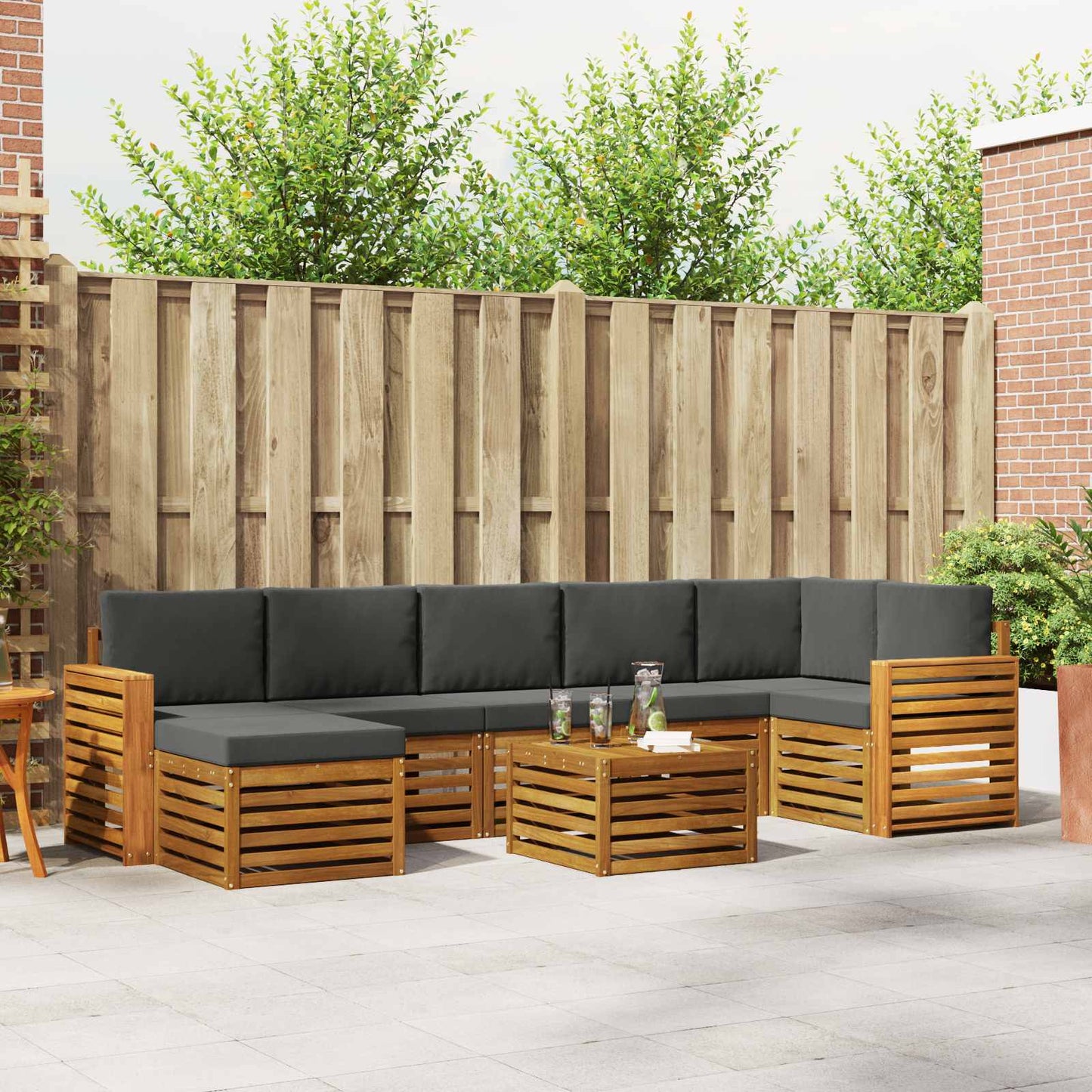 Set di divani da esterno con cuscino 8 pcs Naturale e Antracite