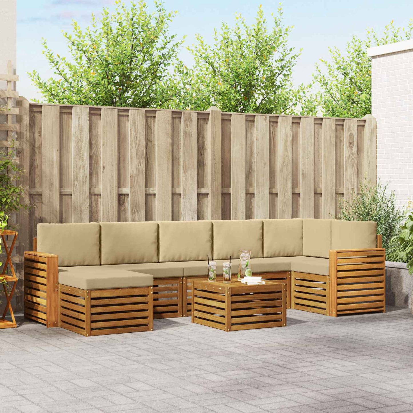 Set di divani da esterno con cuscino 8 pcs Naturale e Beige