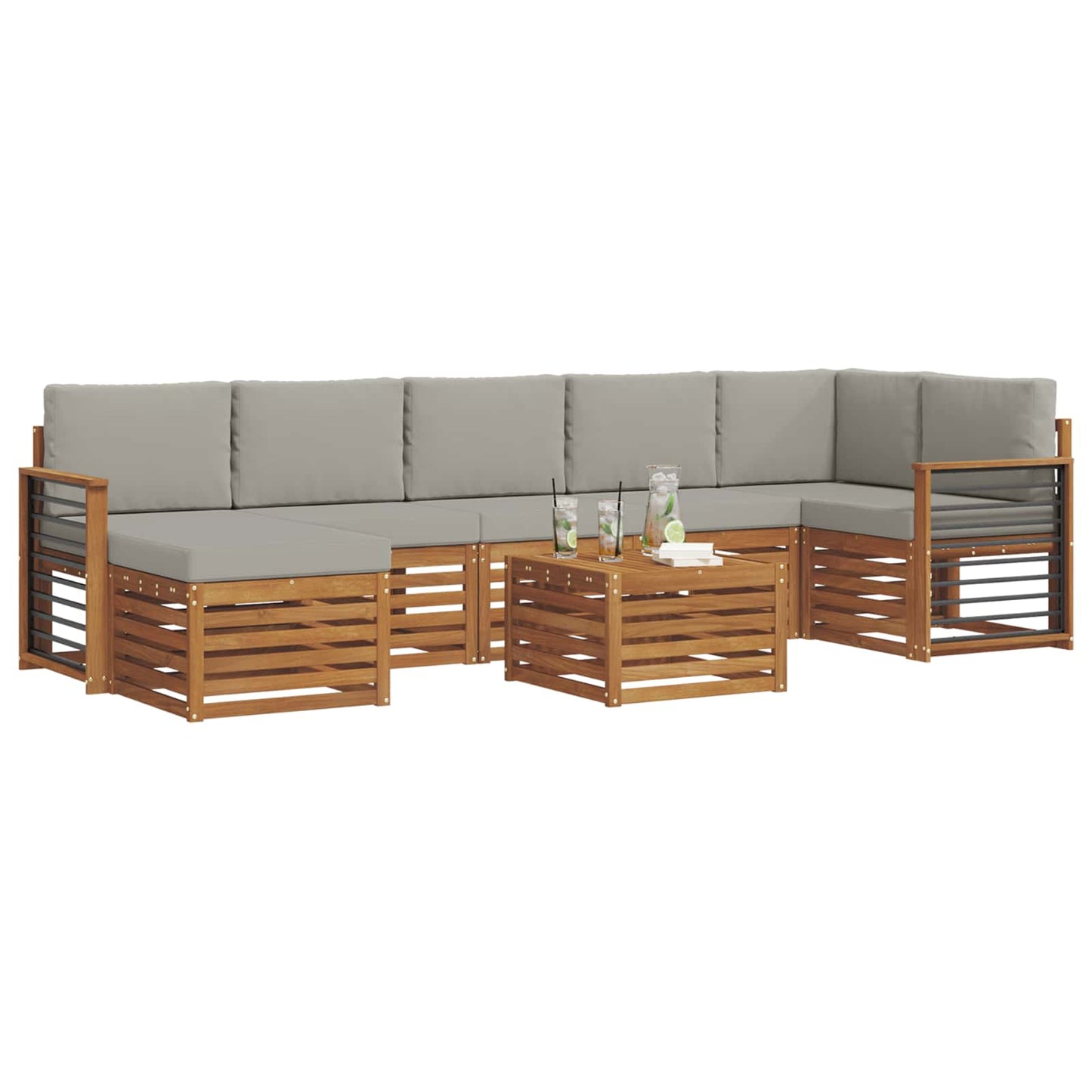 Set di divani da esterno 8 pcs Grigio Naturale e Chiaro | homemem39