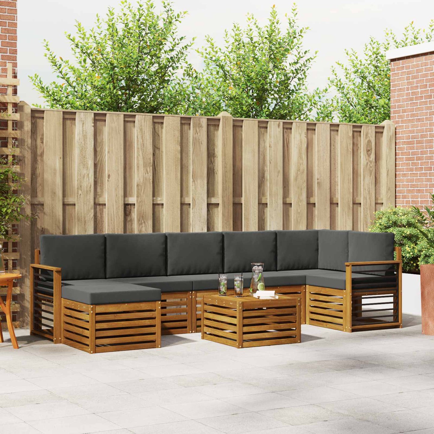 Set di divani da esterno con cuscino 8 pcs Naturale e Antracite