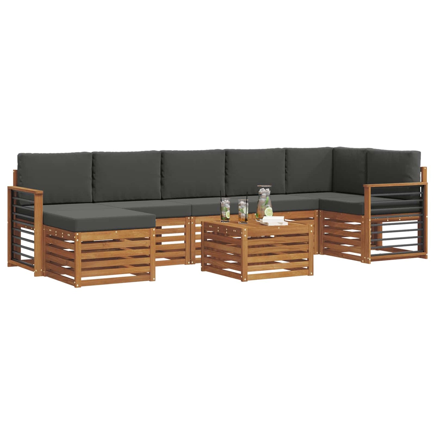 Set di divani da esterno con cuscino 8 pcs Naturale e Antracite