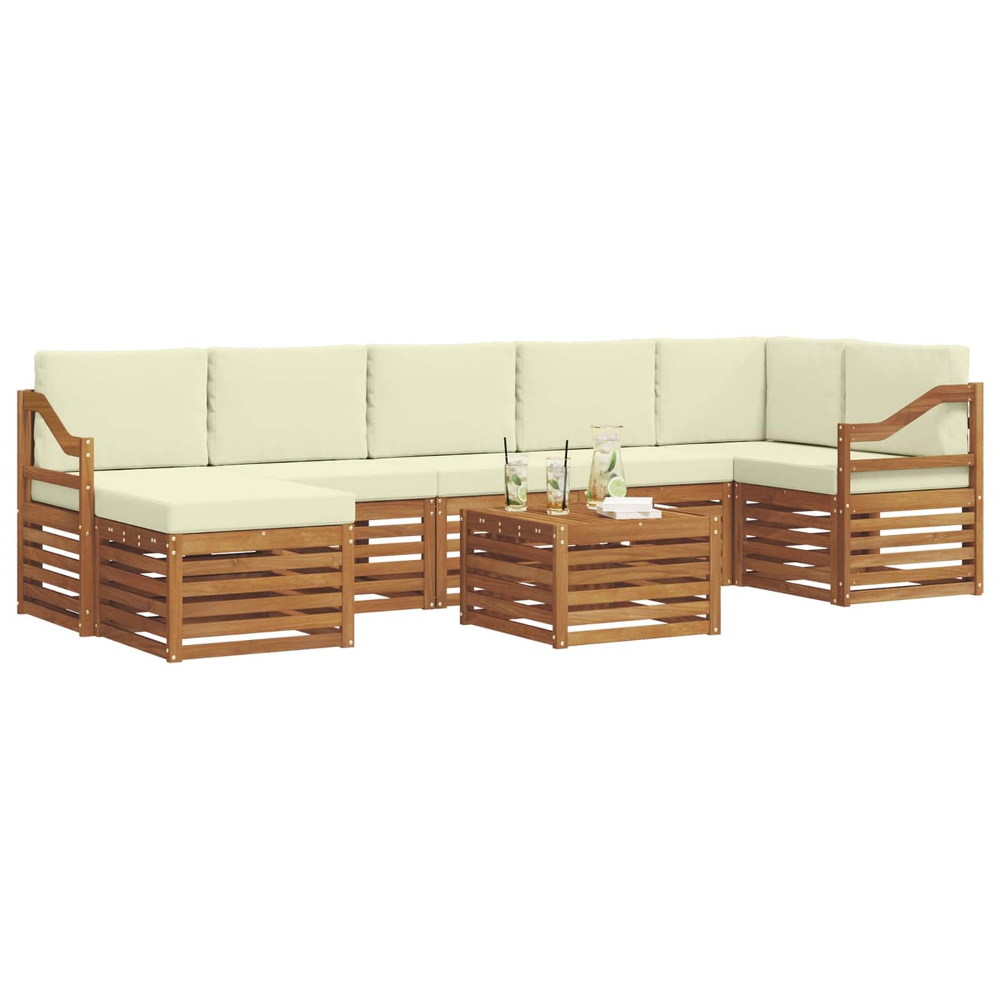 Set di divani da esterno con cuscino 8 pcs Naturale e Crema | homemem39