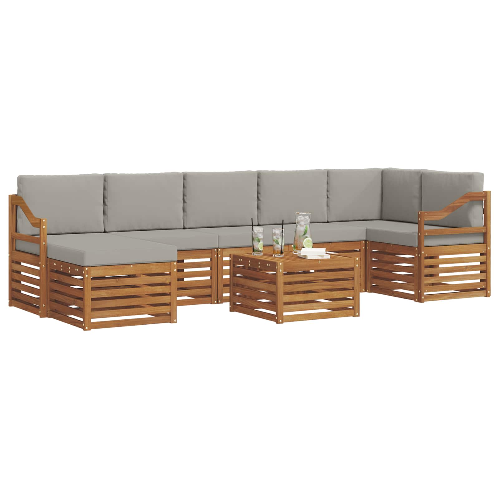Set di divani da esterno 8 pcs Grigio Naturale e Chiaro | homemem39