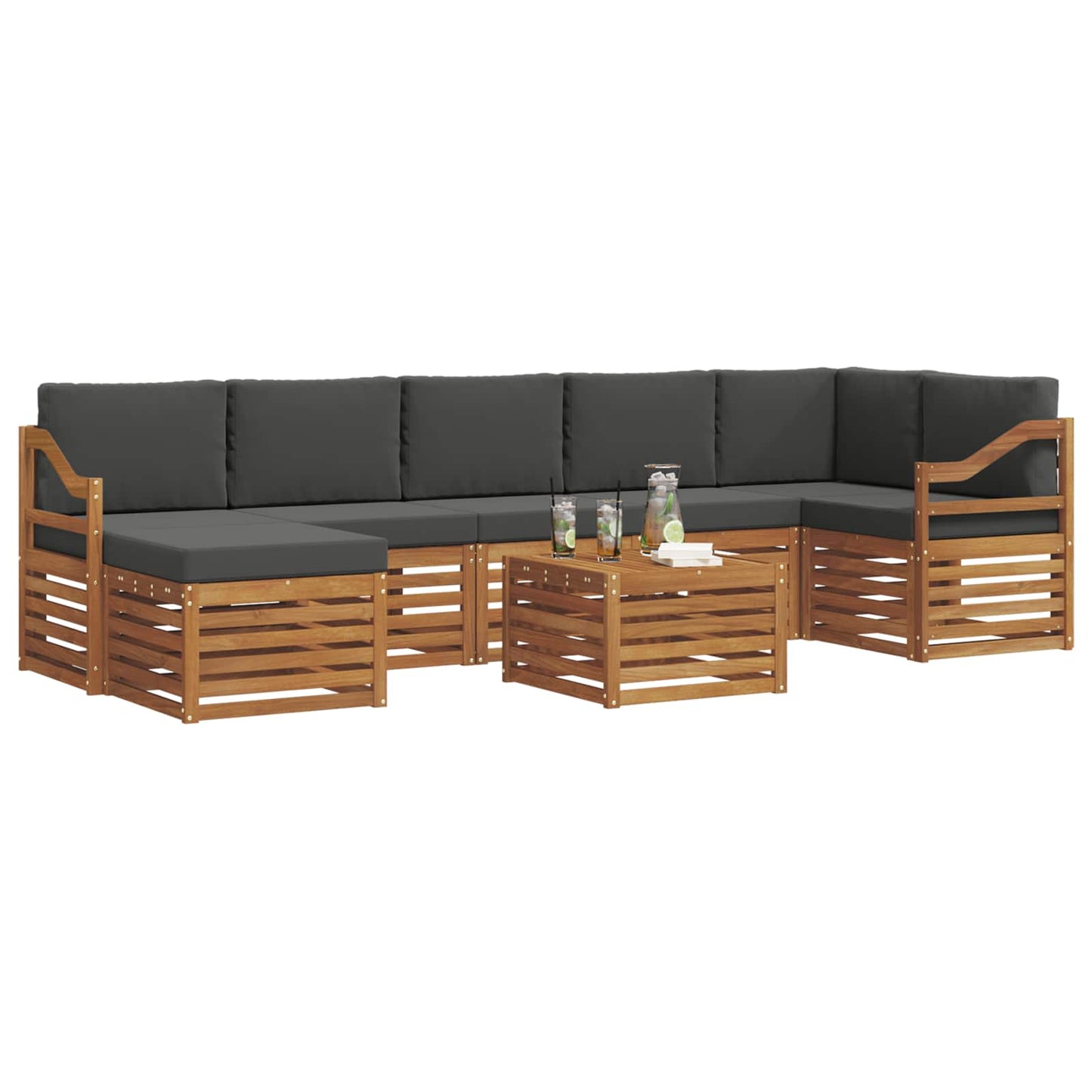 Set di divani da esterno con cuscino 8 pcs Naturale e Antracite | homemem39