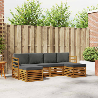 Set divani 6 pcs Naturale e Antracite Legno di Acacia Massello | homemem39
