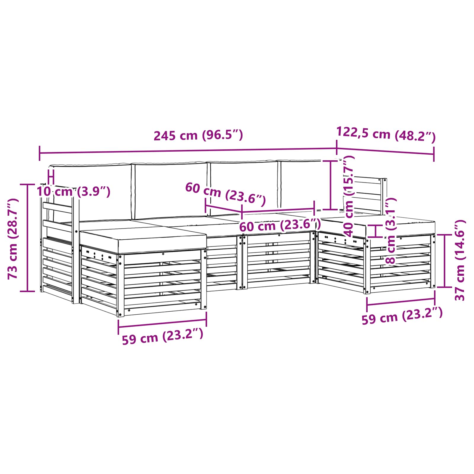 Set divani 6 pcs Naturale e Antracite Legno di Acacia Massello | homemem39