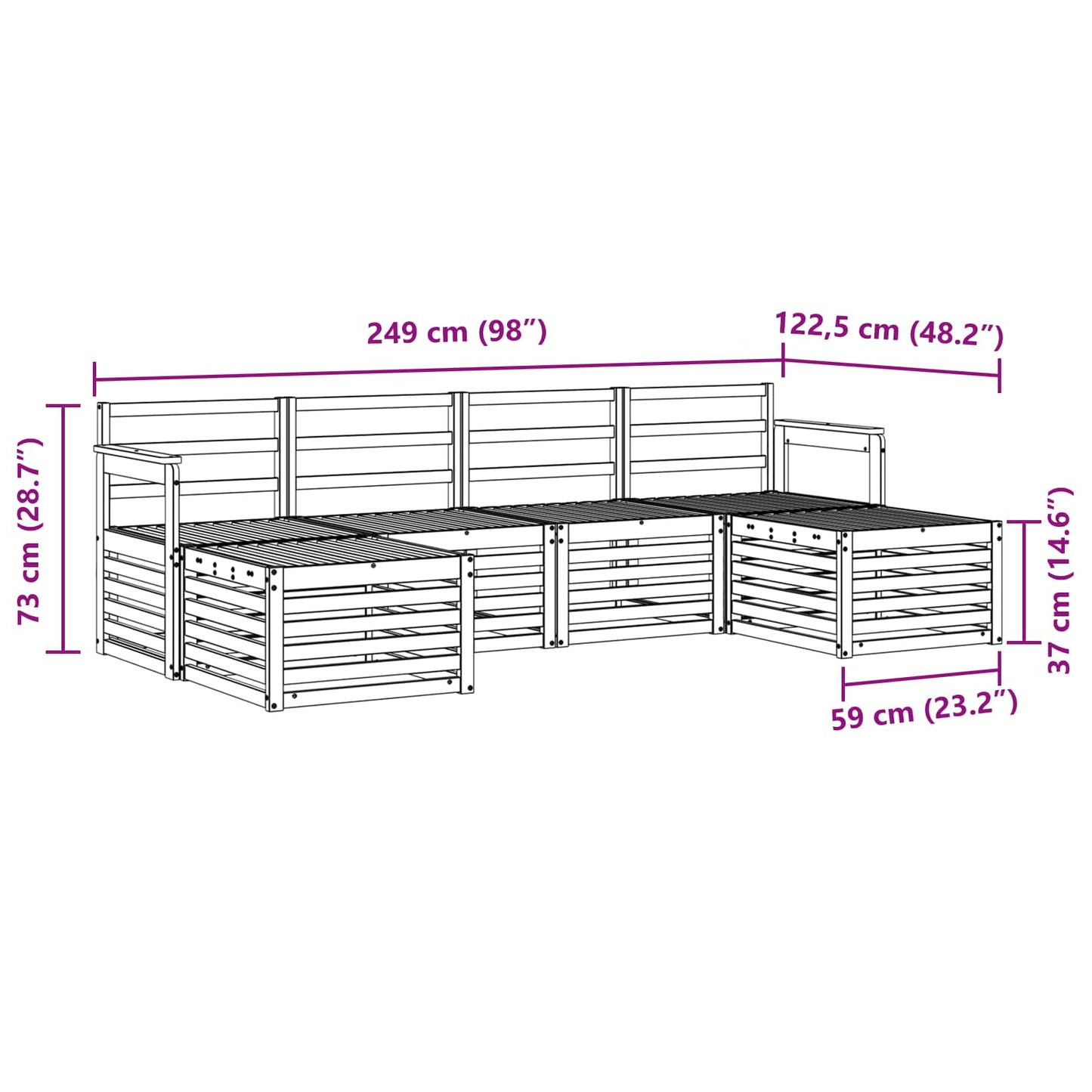 Set divani 6 pcs Naturale Legno di Acacia Massello | homemem39