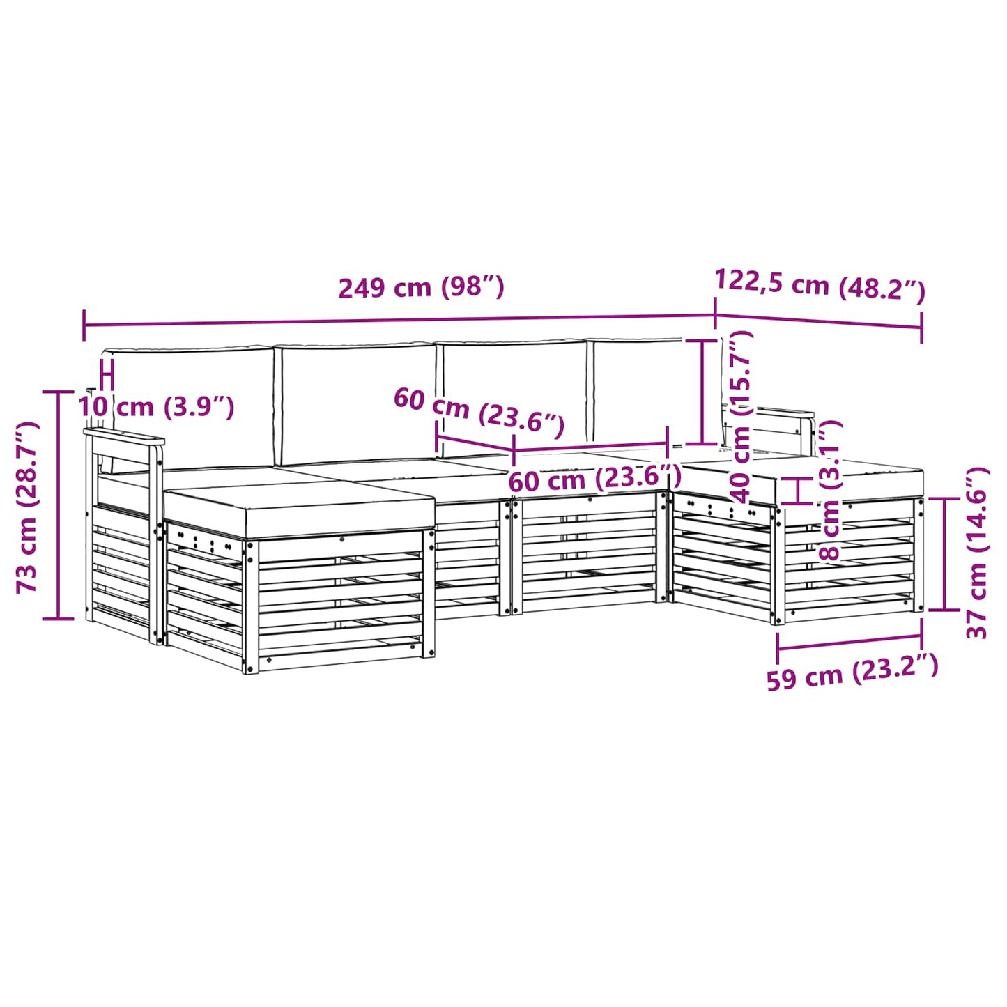 Set divani 6 pcs Naturale e Antracite Legno di Acacia Massello | homemem39