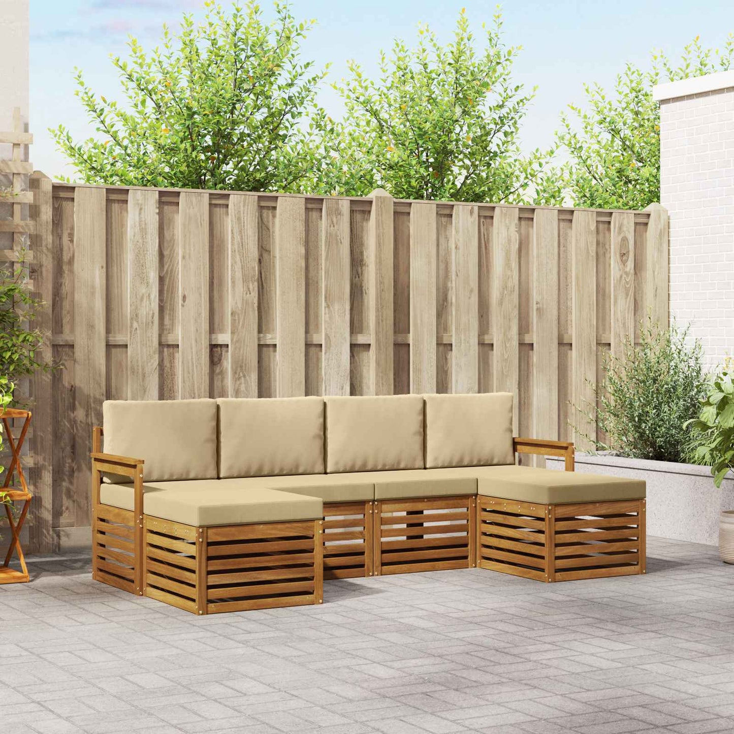Set divani 6 pcs Naturale e Beige Legno di Acacia Massello