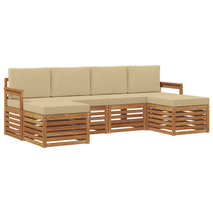 Set divani 6 pcs Naturale e Beige Legno di Acacia Massello