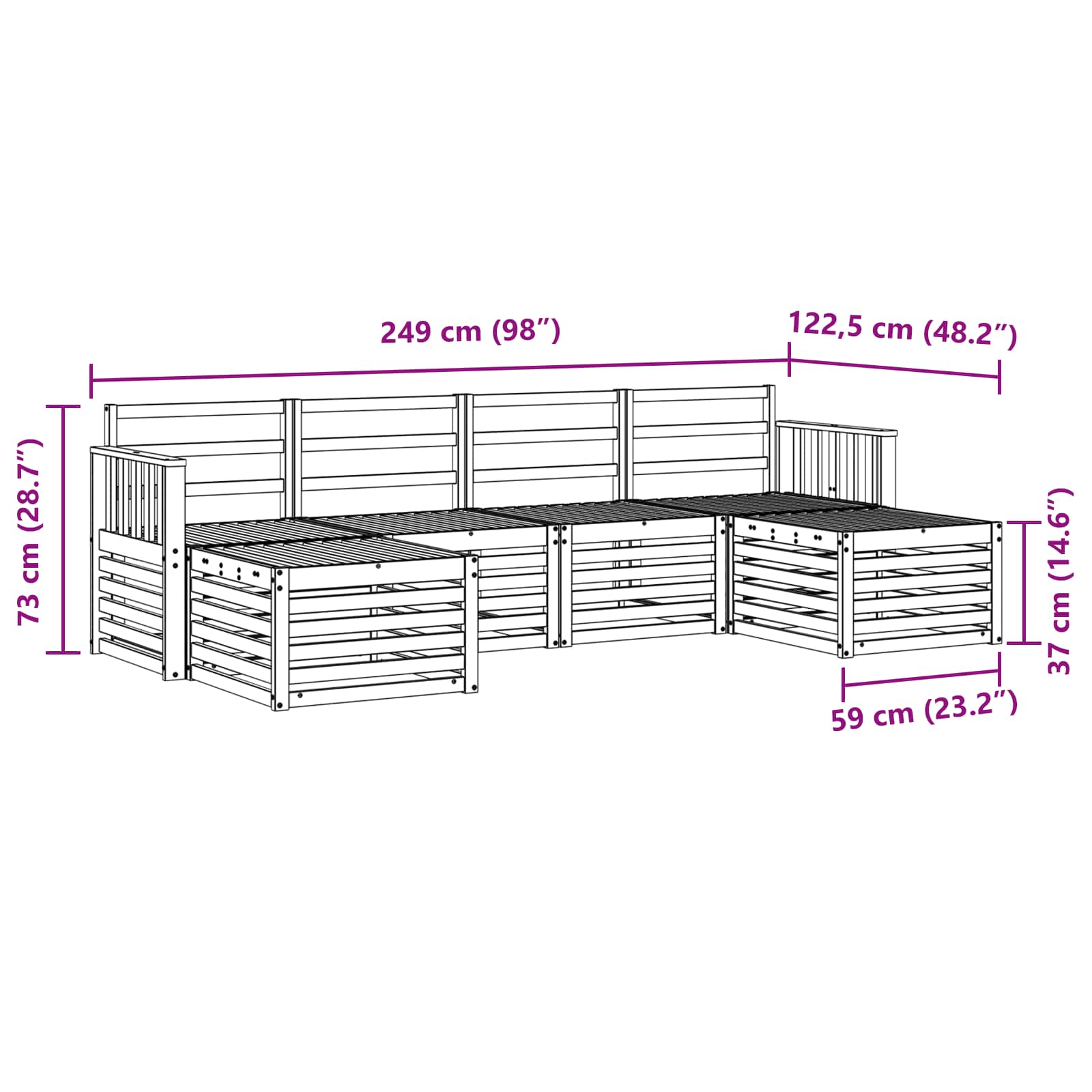 Set divani 6 pcs Naturale Legno di Acacia Massello | homemem39