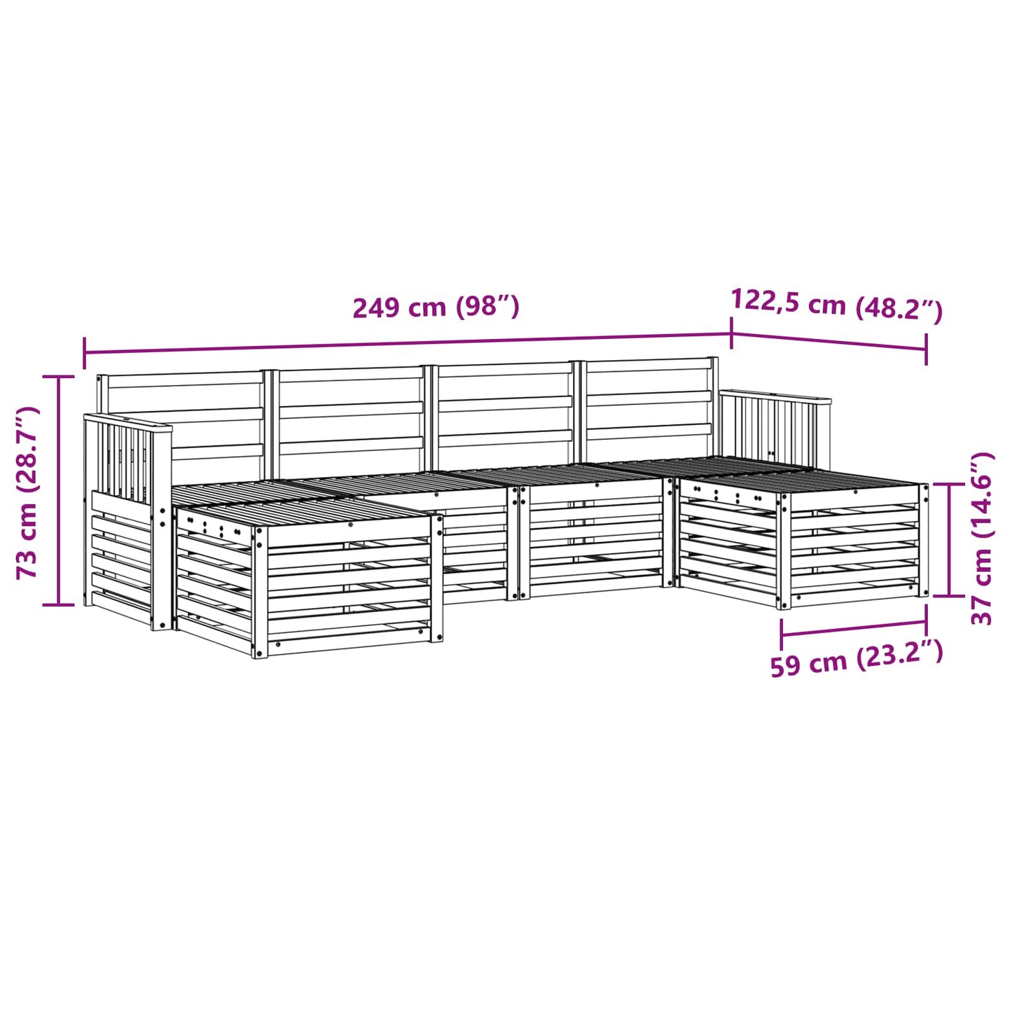 Set divani 6 pcs Naturale Legno di Acacia Massello