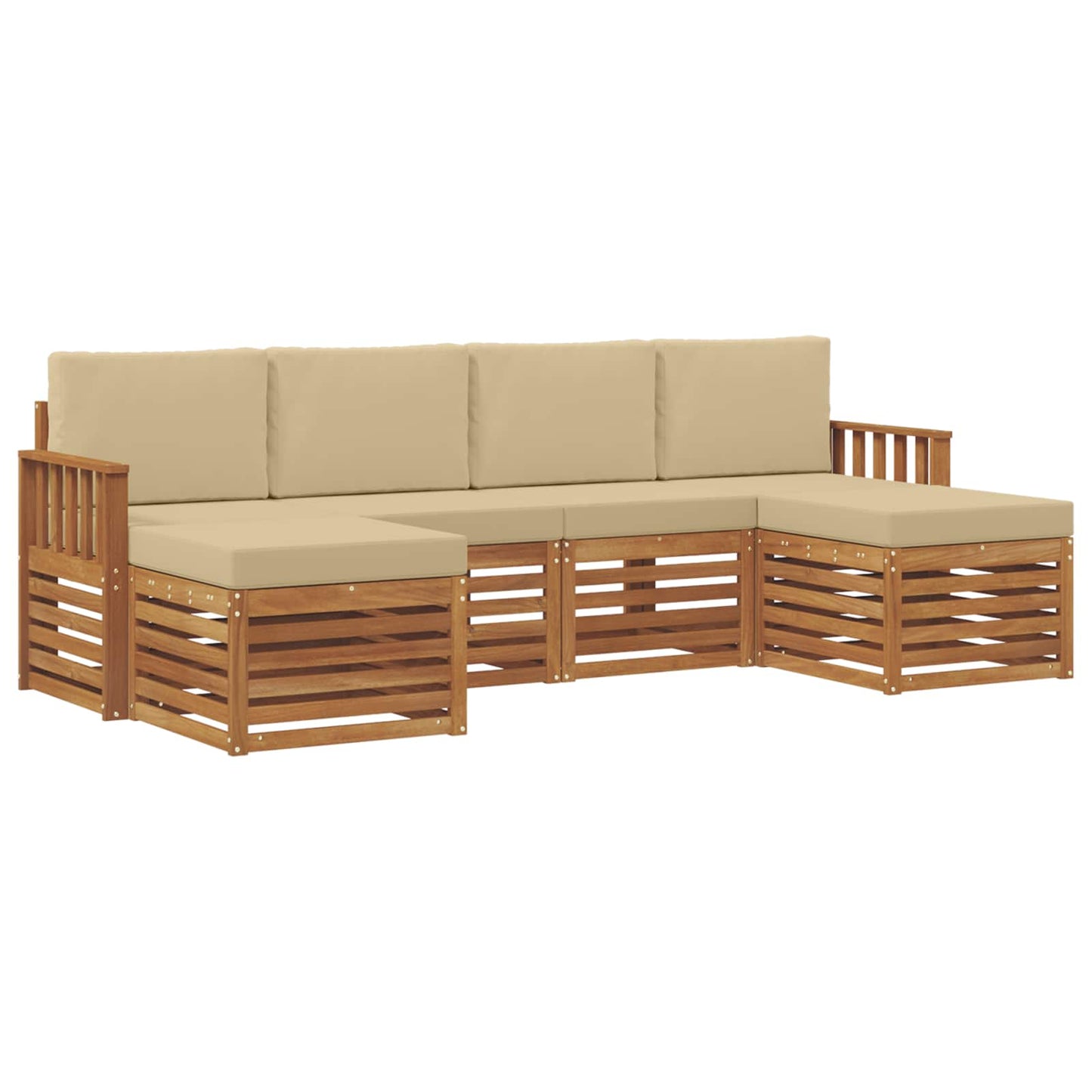 Set divani 6 pcs Naturale e Beige Legno di Acacia Massello