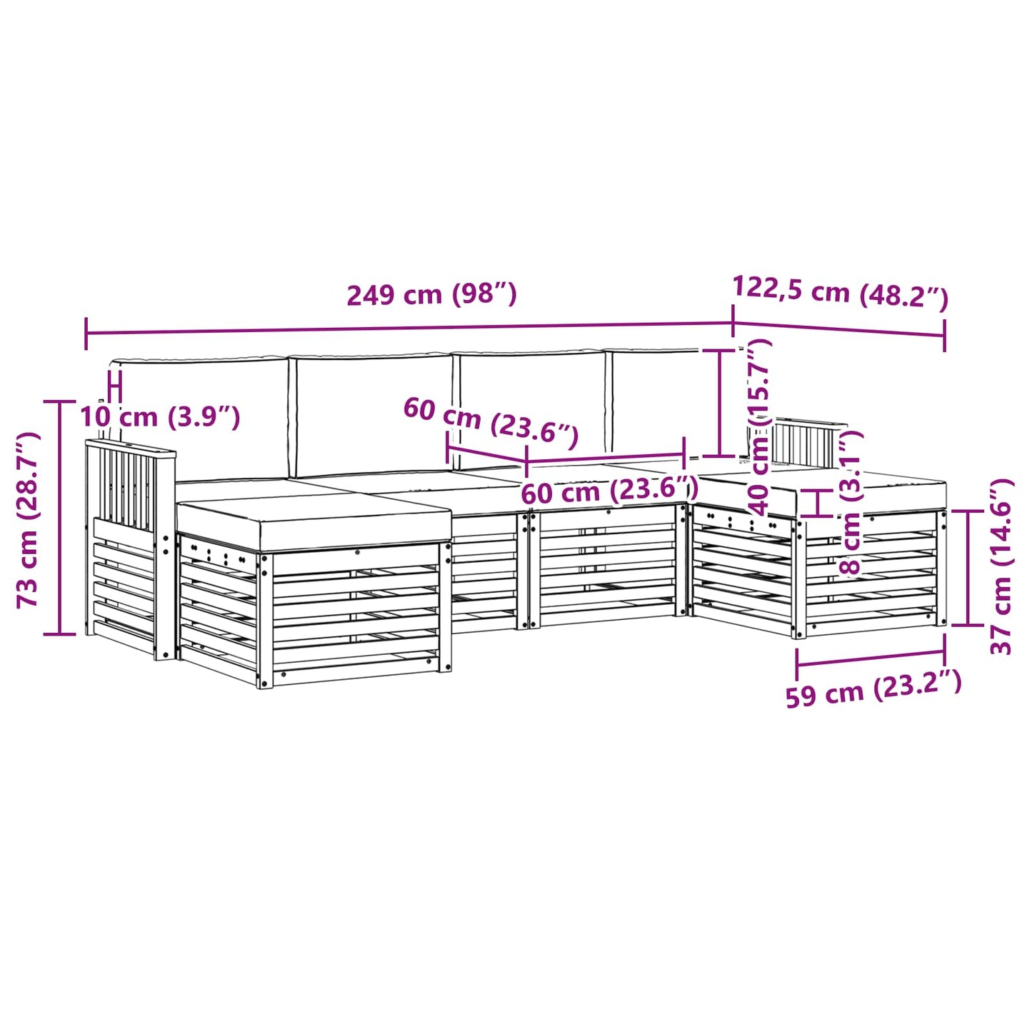 Set divani 6 pcs Naturale e Beige Legno di Acacia Massello | homemem39