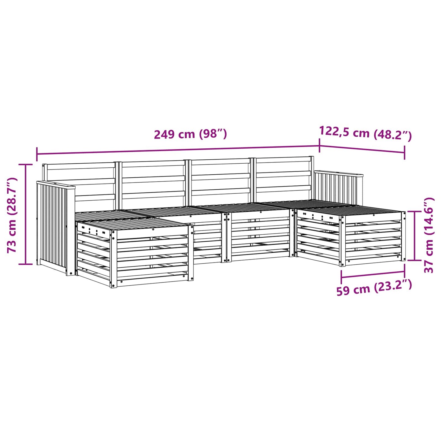 Set divani 6 pcs Naturale Legno di Acacia Massello | homemem39