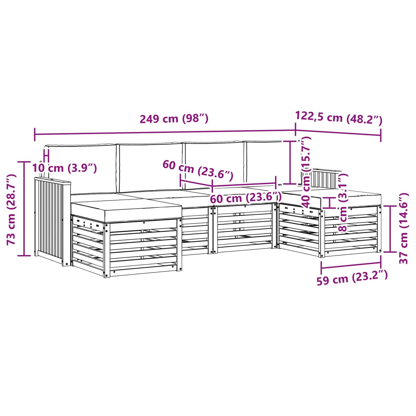 Set divani 6 pcs Naturale e Antracite Legno di Acacia Massello | homemem39