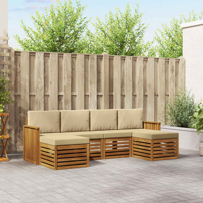 Set divani 6 pcs Naturale e Beige Legno di Acacia Massello