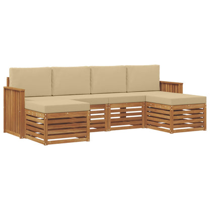 Set divani 6 pcs Naturale e Beige Legno di Acacia Massello