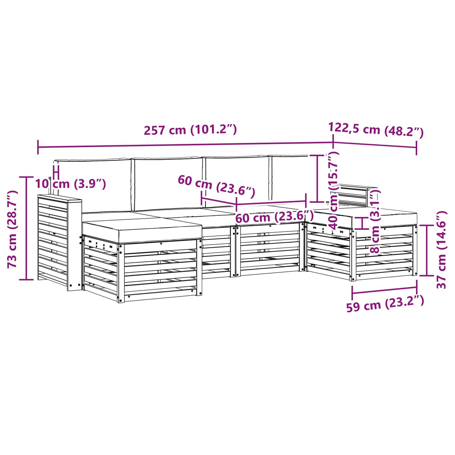 Set divani 6 pcs Naturale e Crema Legno di Acacia Massello | homemem39