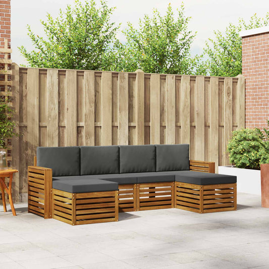 Set divani 6 pcs Naturale e Antracite Legno di Acacia Massello