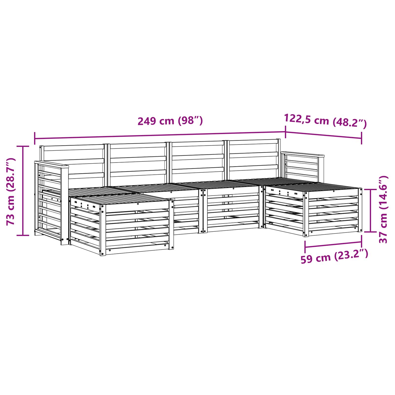 Set divani 6 pcs Naturale Legno di Acacia Massello | homemem39
