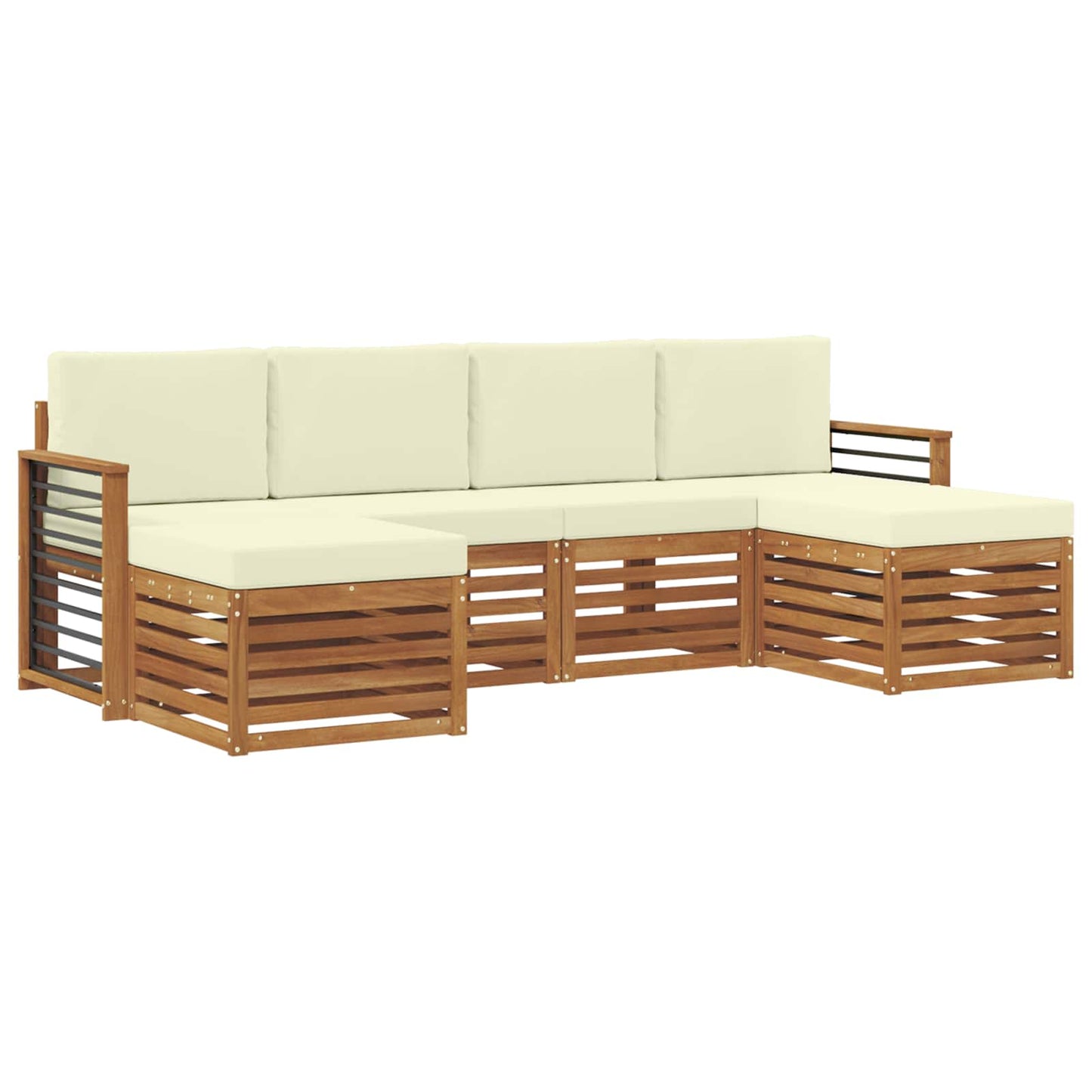 Set divani 6 pcs Naturale e Crema Legno di Acacia Massello