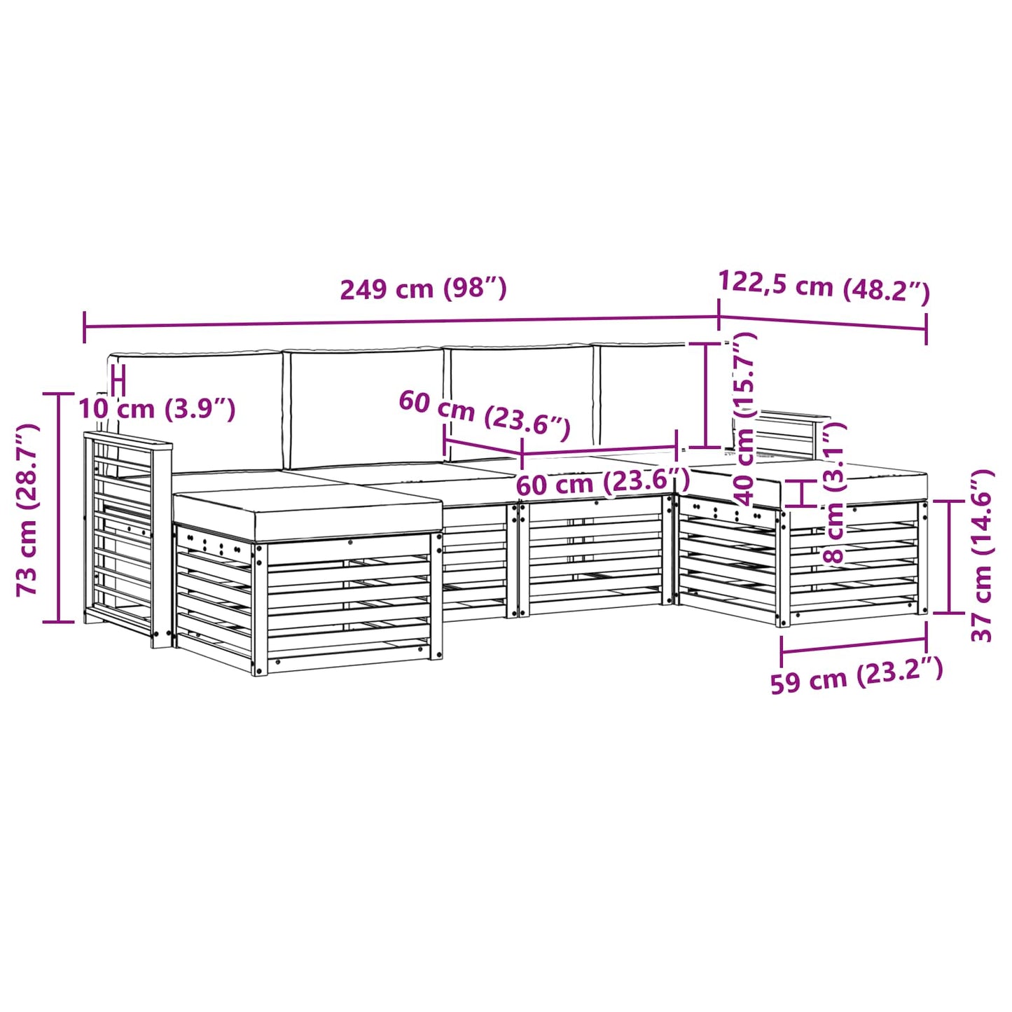 Set divani con cuscino 6 pcs Grigio Naturale e Chiaro | homemem39