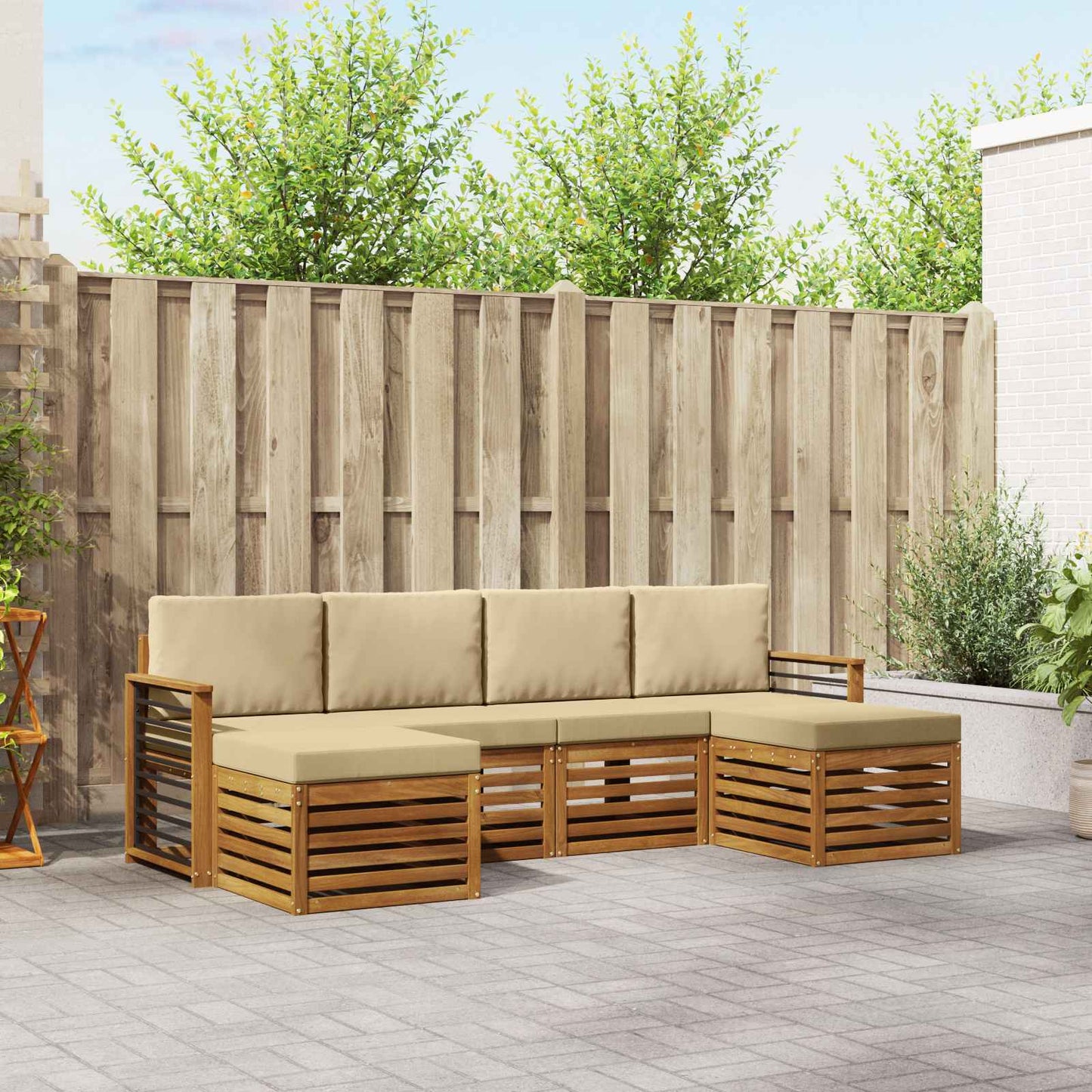 Set divani 6 pcs Naturale e Beige Legno di Acacia Massello