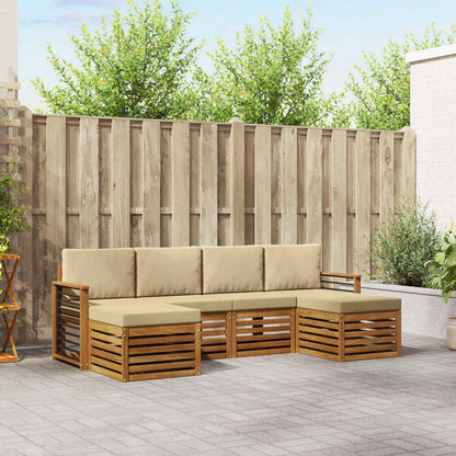 Set divani 6 pcs Naturale e Beige Legno di Acacia Massello