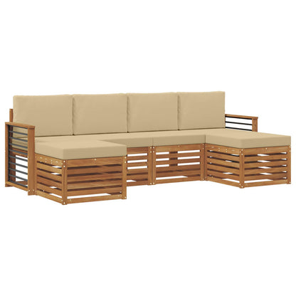 Set divani 6 pcs Naturale e Beige Legno di Acacia Massello