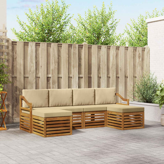 Set divani 6 pcs Naturale e Beige Legno di Acacia Massello