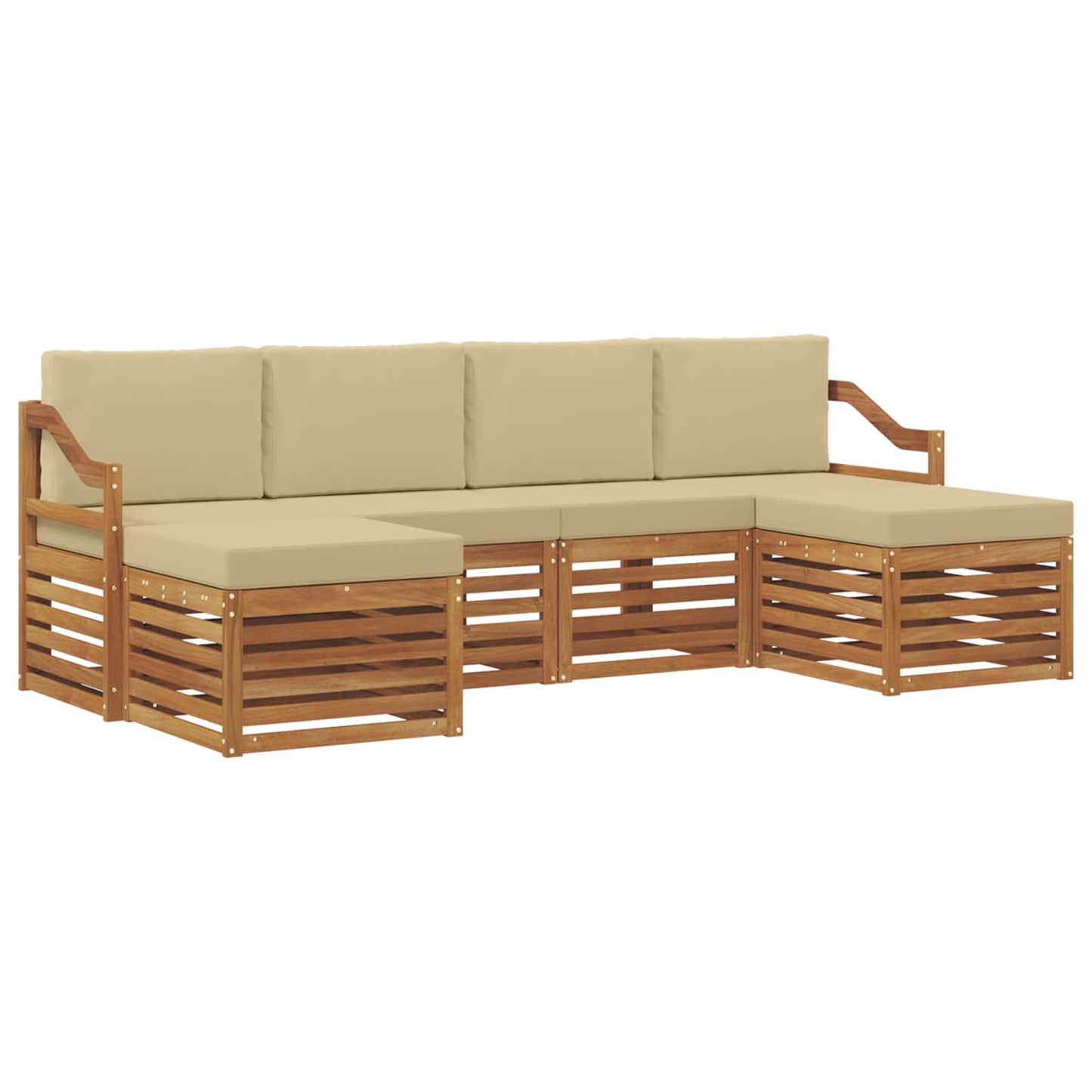 Set divani 6 pcs Naturale e Beige Legno di Acacia Massello