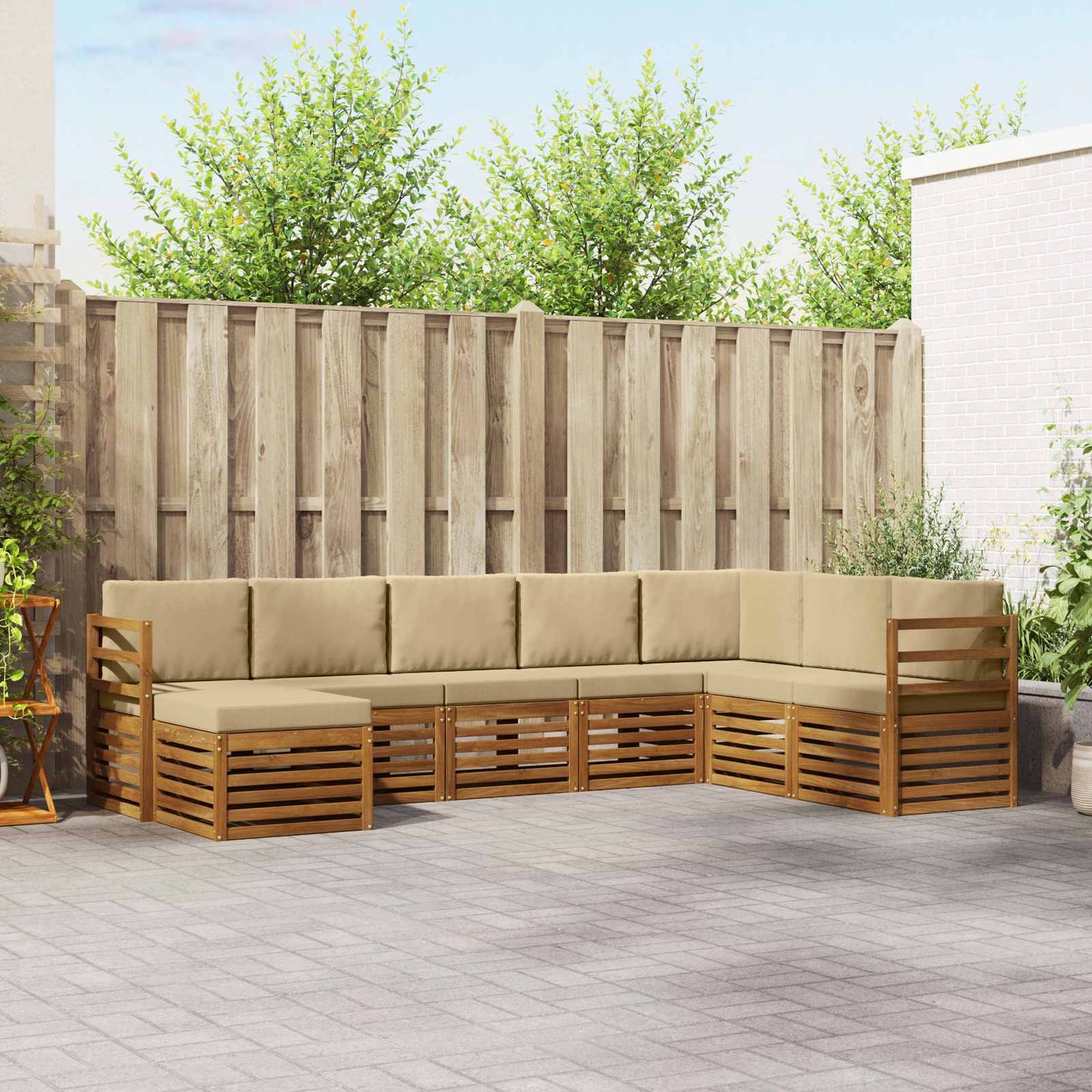 Set di divani da esterno con cuscino 8 pcs Naturale e Beige | homemem39