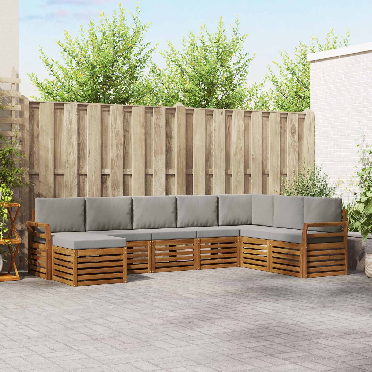 Set di divani da esterno 8 pcs Grigio Naturale e Chiaro