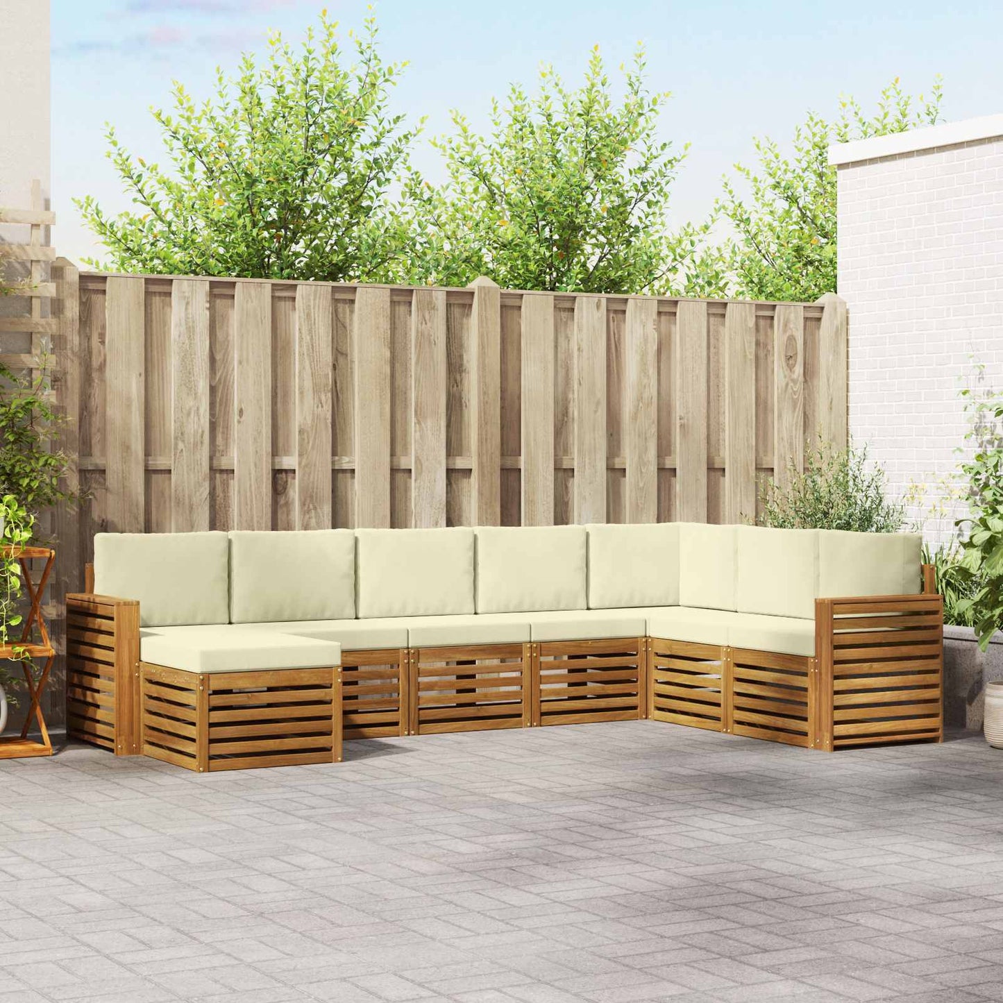 Set di divani da esterno con cuscino 8 pcs Naturale e Crema