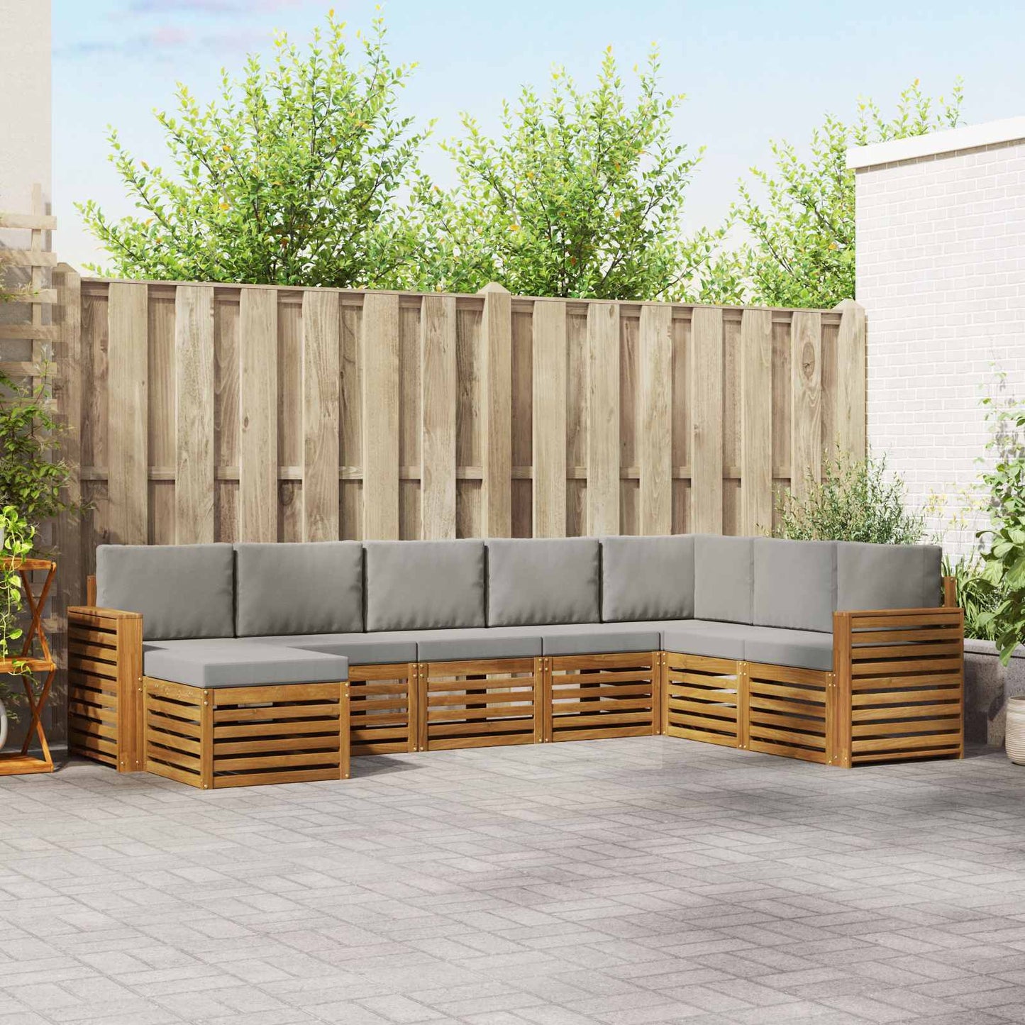 Set di divani da esterno 8 pcs Grigio Naturale e Chiaro