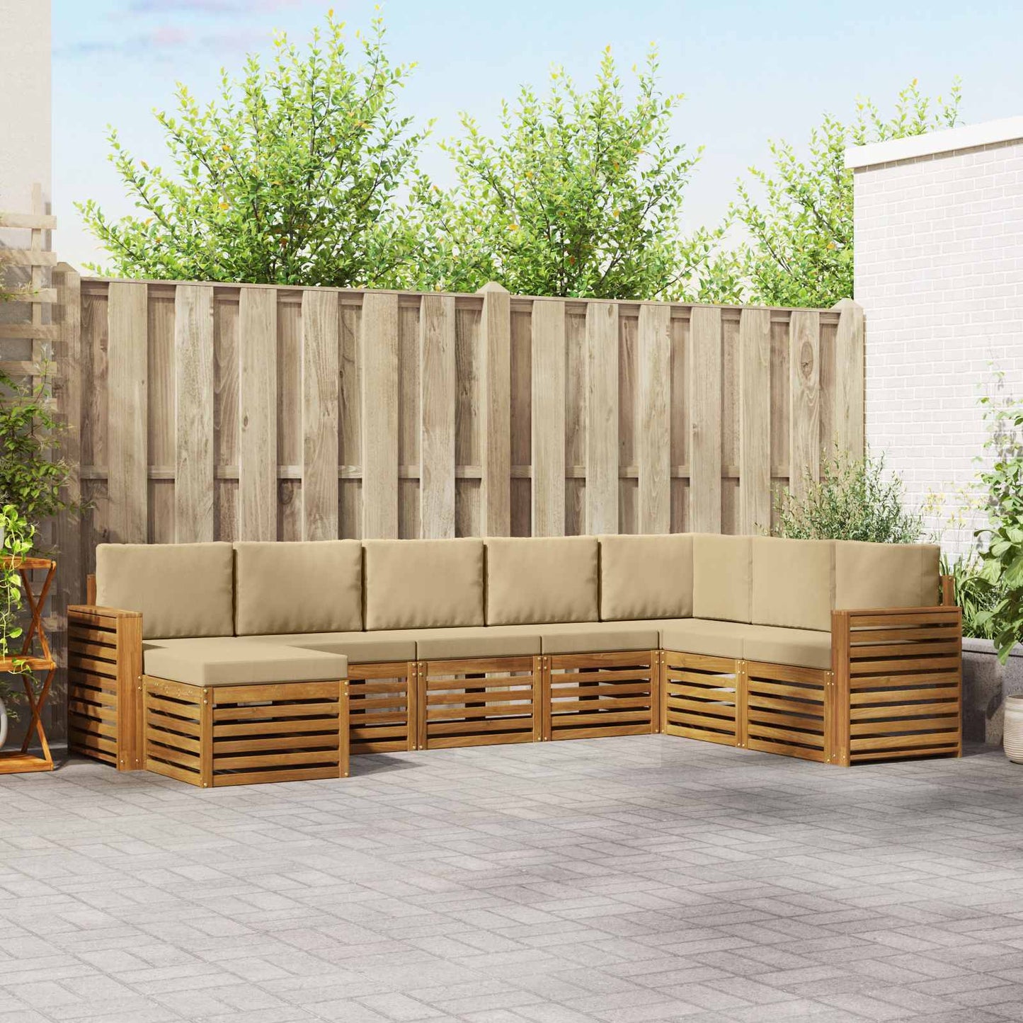Set di divani da esterno con cuscino 8 pcs Naturale e Beige