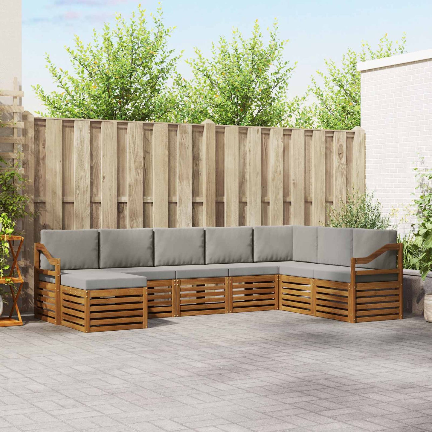 Set di divani da esterno 8 pcs Grigio Naturale e Chiaro