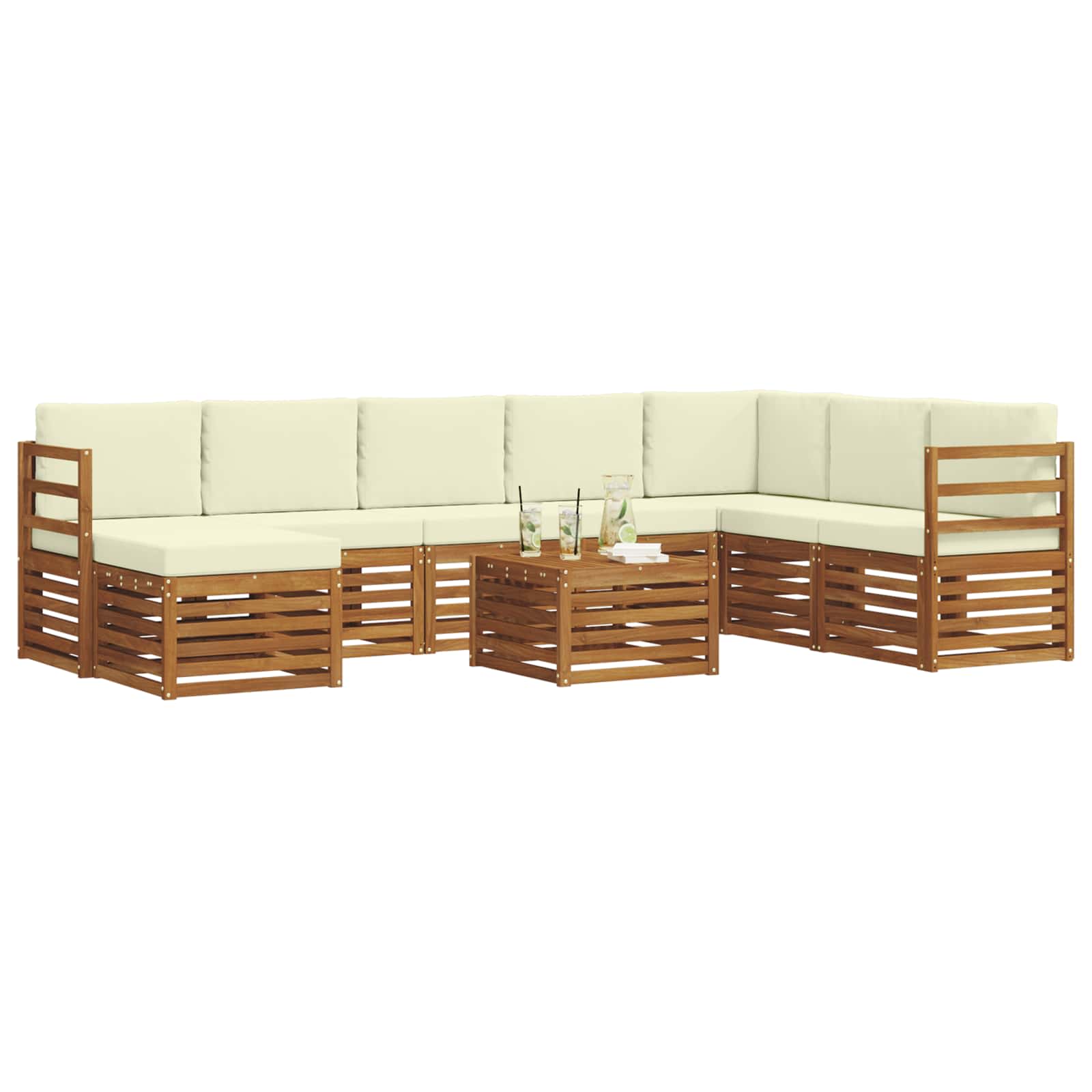 Set di divani da esterno con cuscino 9 pcs Naturale e Crema | homemem39