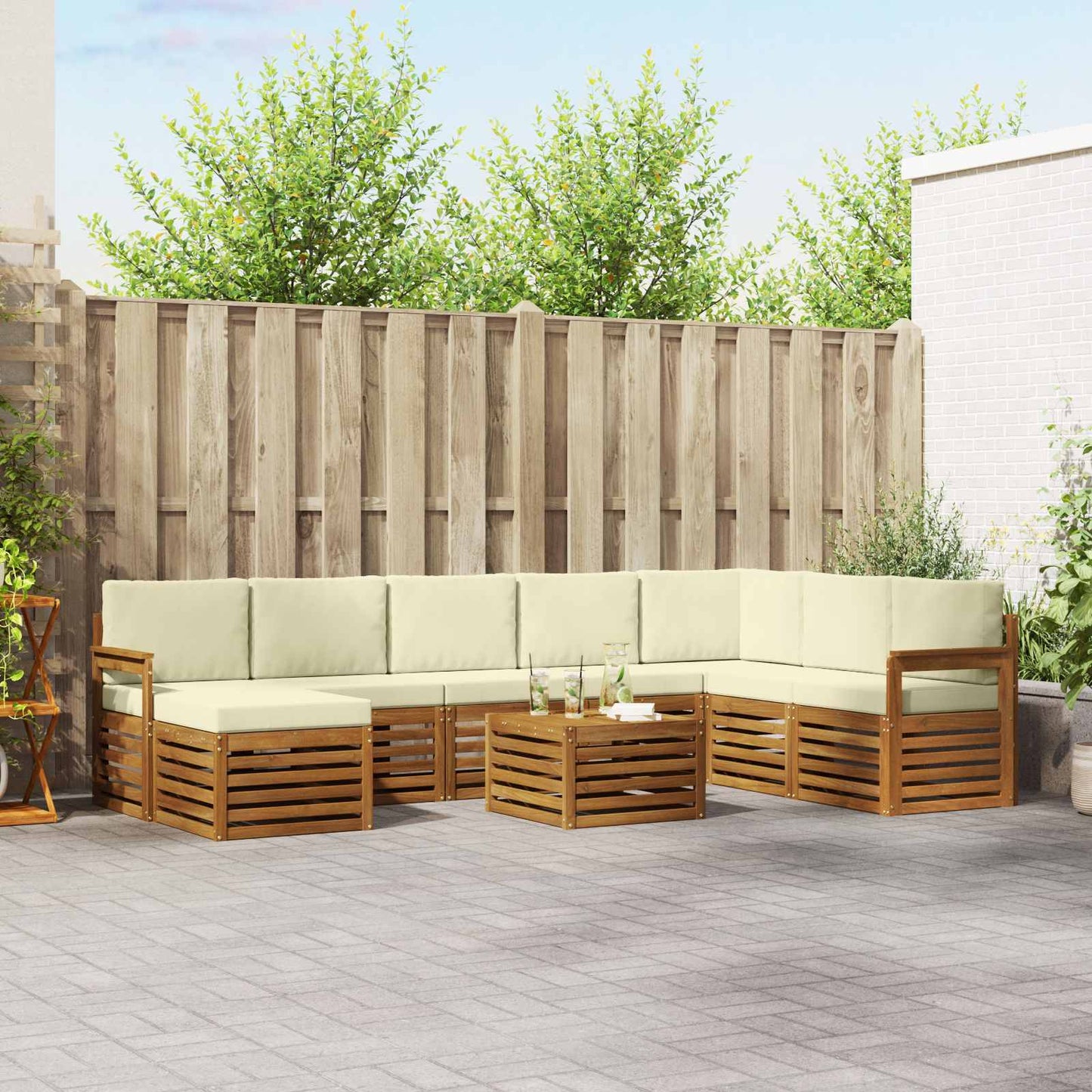 Set di divani da esterno con cuscino 9 pcs Naturale e Crema