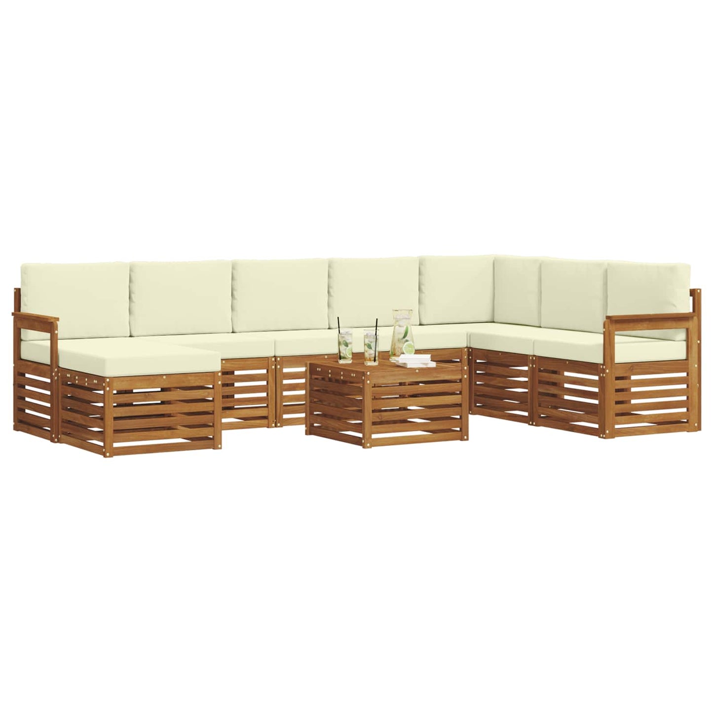 Set di divani da esterno con cuscino 9 pcs Naturale e Crema