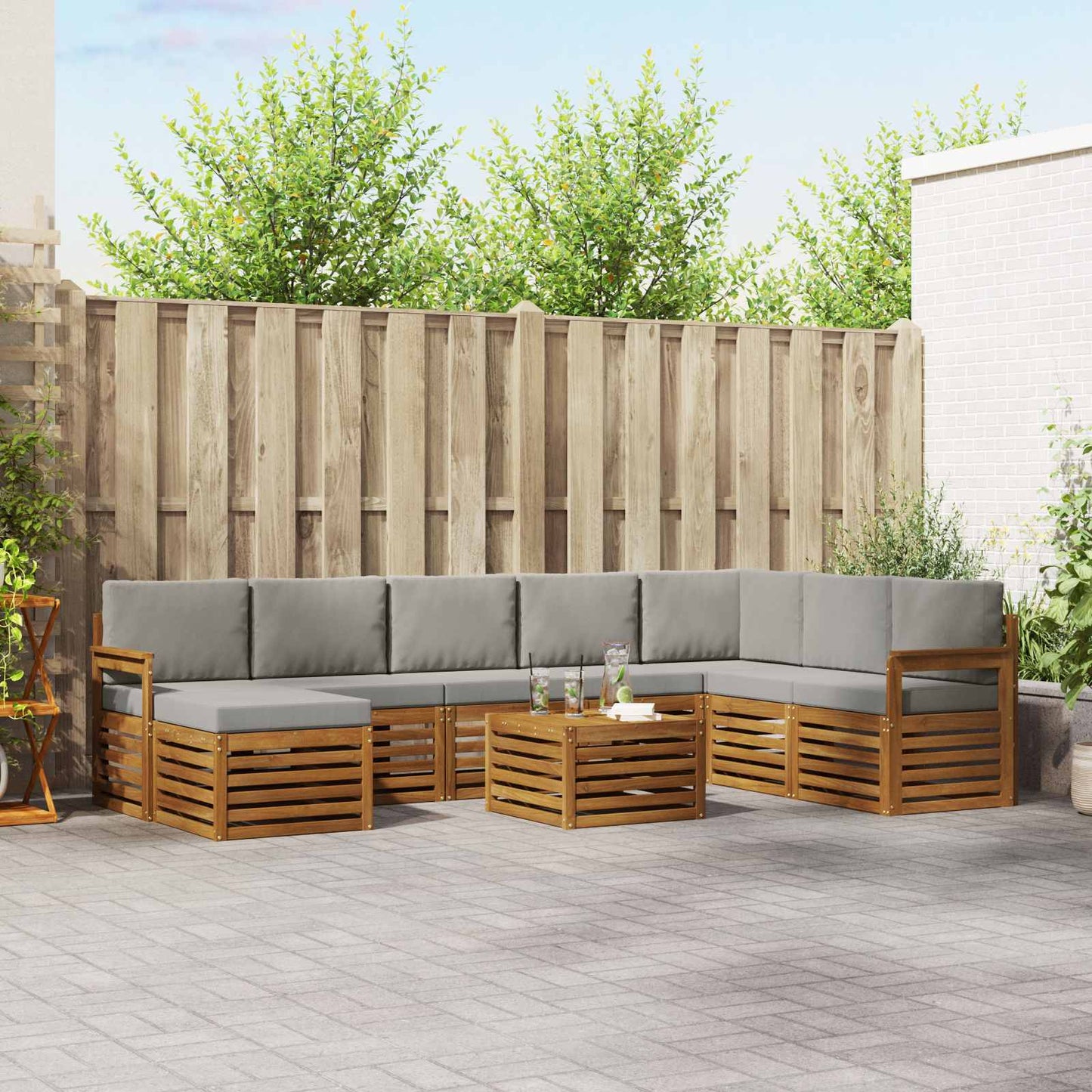 Set di divani da esterno 9 pcs Grigio Naturale e Chiaro | homemem39