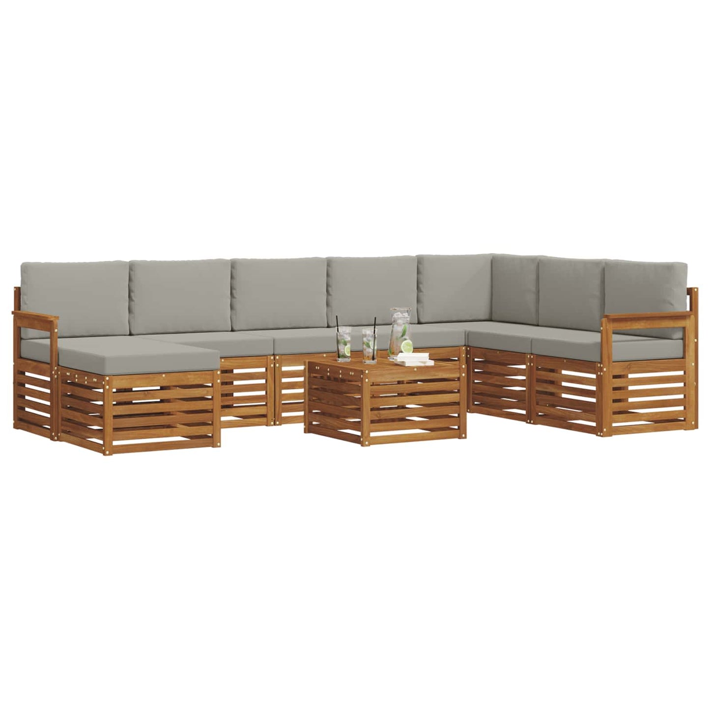 Set di divani da esterno 9 pcs Grigio Naturale e Chiaro | homemem39